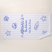 Hand getrokken krabbel zeeschelpen roze bacheloret strandlaken (Voorkant)