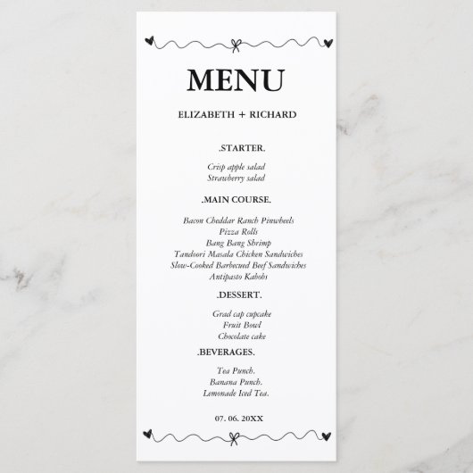 Hand getrokken krabbel zwarte illustratie bruiloft menu (Voorkant)