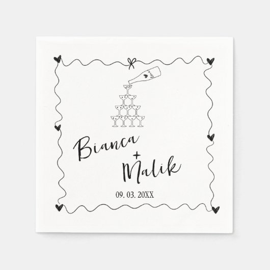 Hand getrokken krabbel zwarte illustratie bruiloft servet (Voorkant)