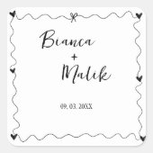 Hand getrokken krabbel zwarte illustratie bruiloft vierkante sticker (Voorkant)