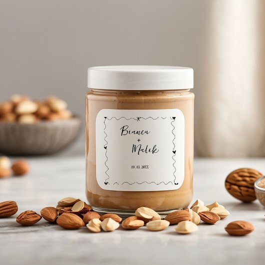 Hand getrokken krabbel zwarte illustratie bruiloft vierkante sticker