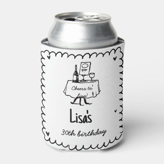 Hand getrokken krabbelcocktail 30e, 40e verjaardag blikjeskoeler (Blikje Voorkant)
