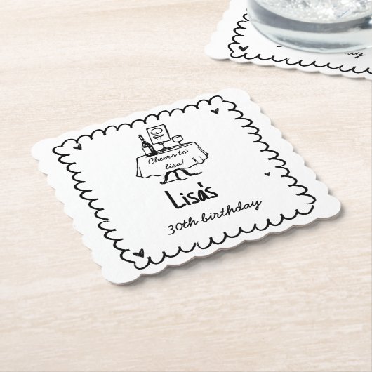 Hand getrokken krabbelcocktail 30e, 40e verjaardag kartonnen onderzetters (Gebogen)