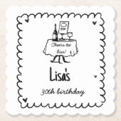 Hand getrokken krabbelcocktail 30e, 40e verjaardag kartonnen onderzetters (Voorkant)