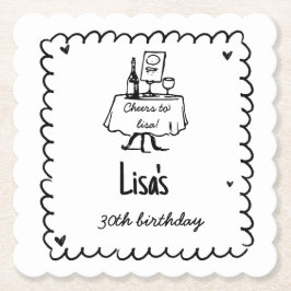 Hand getrokken krabbelcocktail 30e, 40e verjaardag kartonnen onderzetters