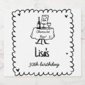 Hand getrokken krabbelcocktail 30e, 40e verjaardag sparkling wijnetiket (Enkel label)