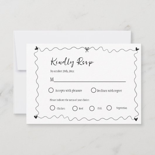 Hand getrokken krabbelillustraties Bruiloft RSVP (Voorkant)