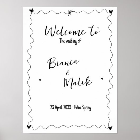 Hand getrokken krabbellijn illustraties bruiloft poster (Voorkant)