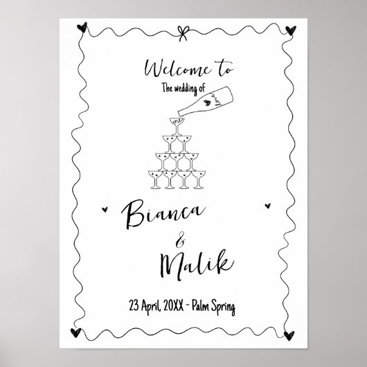 Hand getrokken krabbellijn illustraties bruiloft poster (Voorkant)