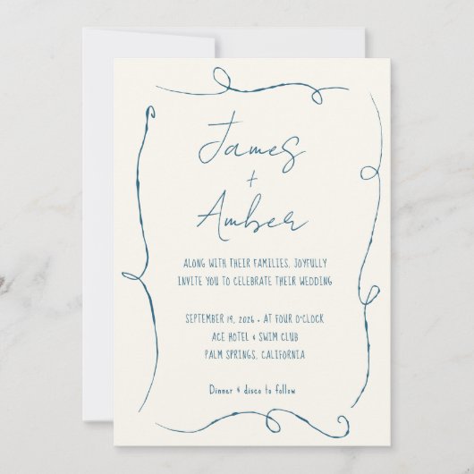 Hand getrokken krabbellijn kleurrijke blauwe bruil kaart (Voorkant)