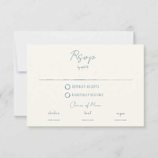 Hand getrokken krabbellijn kleurrijke blauwe bruil RSVP kaartje (Voorkant)