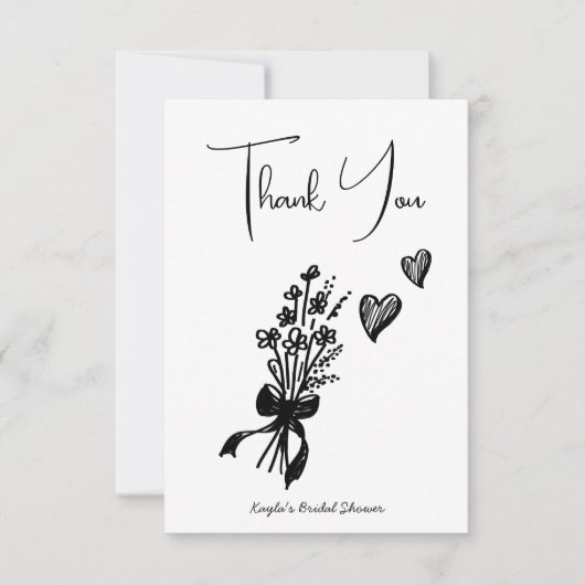 Hand getrokken krabbelschets minimalist dank u bedankkaart (Voorkant)