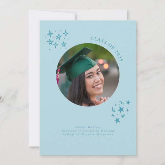 Hand getrokken krakende lijn blauwe afstudeerfeest kaart (Achterkant)