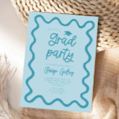 Hand getrokken krakende lijn blauwe afstudeerfeest kaart