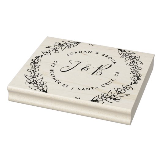 Hand getrokken krans bruiloft Initialen retour adr Rubberstempel (Stempel)