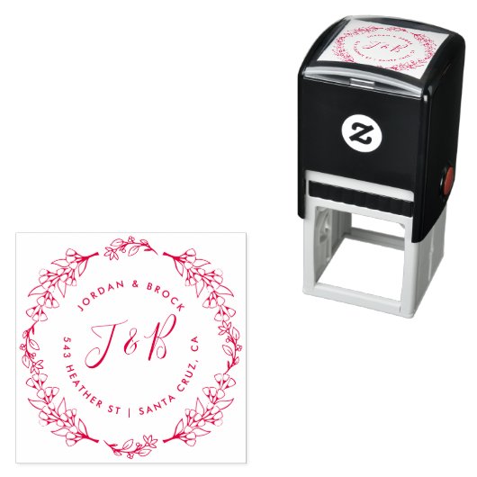 Hand getrokken krans bruiloft Initialen retour adr Zelfinktende Stempel (In situ)