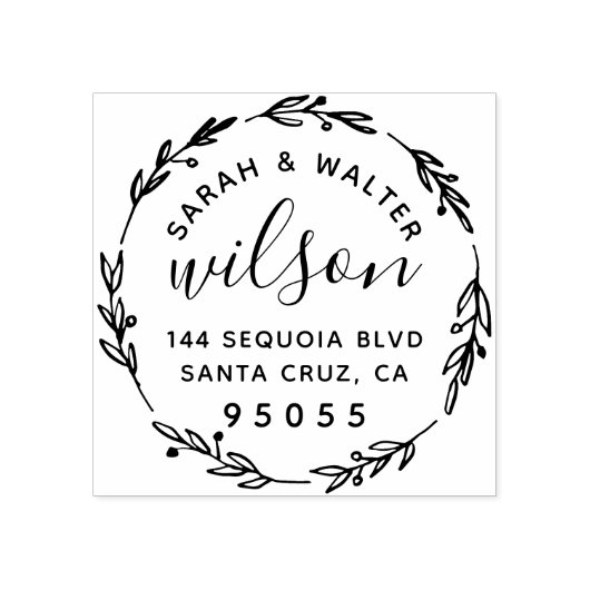 Hand getrokken krans bruiloft paar retour adres rubberstempel (Afrduk)