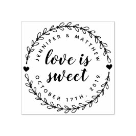 Hand getrokken krans & Elegant Script trouwdatum Rubberstempel