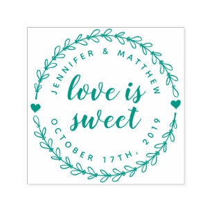 Hand getrokken krans & Elegant Script trouwdatum Zelfinktende Stempel