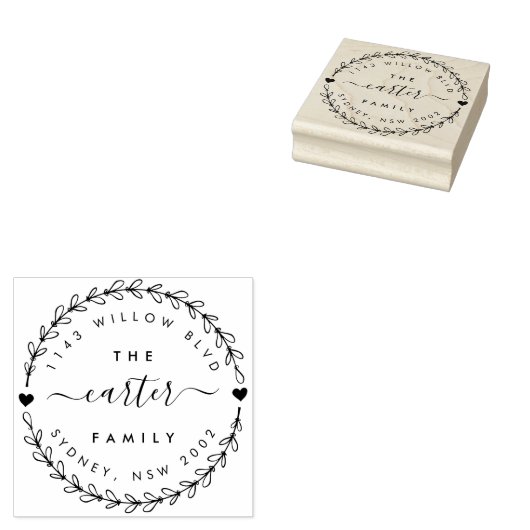 Hand getrokken krans familienaam retouradres rubberstempel (Gestempeld)