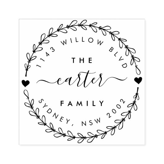 Hand getrokken krans familienaam retouradres rubberstempel (Afrduk)