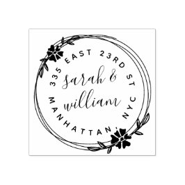 Hand getrokken krans getrouwd paar retour adres rubberstempel