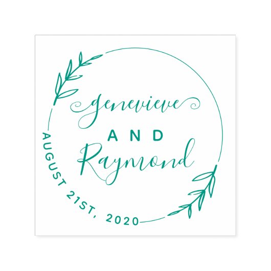 Hand-getrokken krans & Modern Script trouwdatum Zelfinktende Stempel (Design)