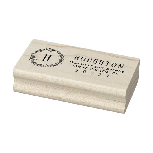 Hand-getrokken krans Monogram retouradres Rubberstempel (Stempel)