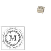 Hand-getrokken krans Monogram Rond Terugkeeradres Rubberstempel (Gestempeld)