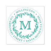Hand-getrokken krans Monogram Rond Terugkeeradres Zelfinktende Stempel (Design)