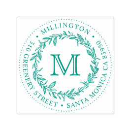 Hand-getrokken krans Monogram Rond Terugkeeradres Zelfinktende Stempel