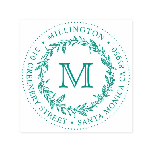 Hand-getrokken krans Monogram Rond Terugkeeradres Zelfinktende Stempel (Design)