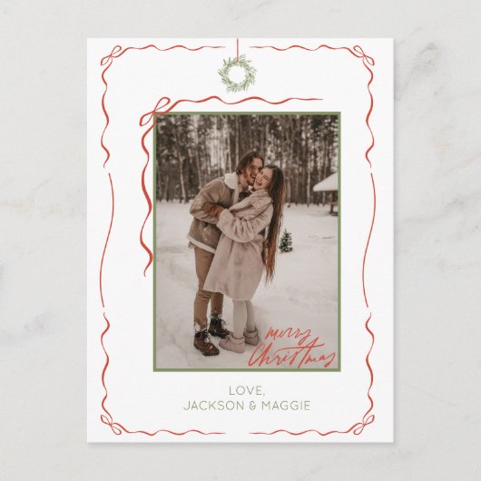 Hand getrokken krans rode boog foto kerst Briefkaa Feestdagenkaart (Voorkant)