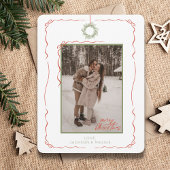 Hand getrokken krans rode boog foto kerst Kaart