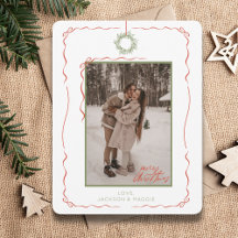 Hand getrokken krans rode boog foto kerst Kaart