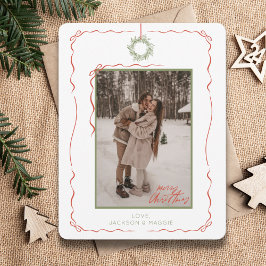 Hand getrokken krans rode boog foto kerst Kaart