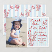 Hand getrokken kreeft 1e verjaardag foto uitnodigi kaart (Voorkant / Achterkant)