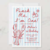 Hand getrokken kreeft 1e verjaardag uitnodiging (Voorkant)