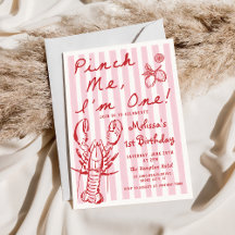 Hand getrokken kreeft 1e verjaardag uitnodiging