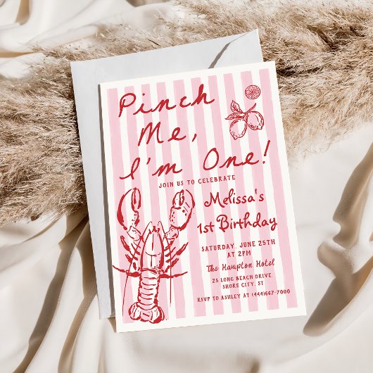 Hand getrokken kreeft 1e verjaardag uitnodiging
