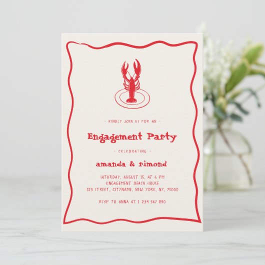 Hand getrokken kreeft Seafood Theme Engagement Par Kaart (Staand voorkant)