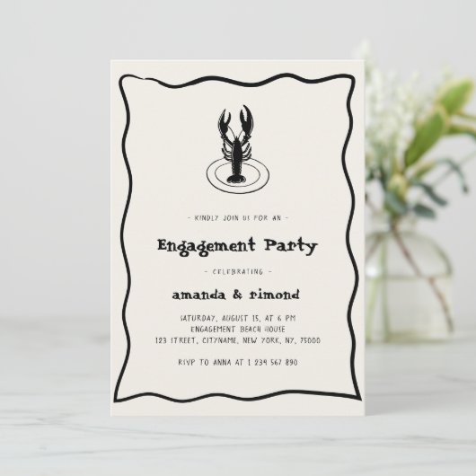 Hand getrokken kreeft Seafood Theme Engagement Par Kaart (Staand voorkant)