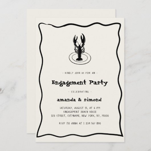 Hand getrokken kreeft Seafood Theme Engagement Par Kaart (Voorkant / Achterkant)