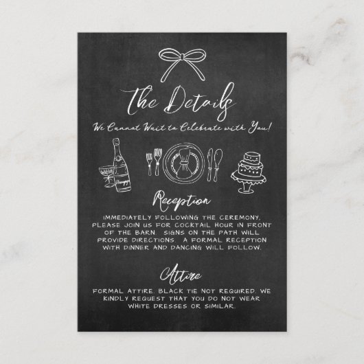 Hand getrokken krijtbord grillige bruiloft details informatiekaartje (Voorkant)