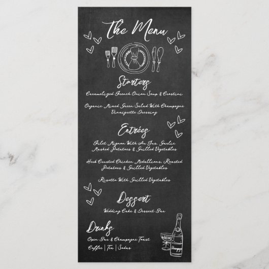 Hand getrokken krijtbord grillige bruiloft menu (Voorkant)