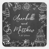 Hand getrokken krijtbord grillige bruiloft vierkante sticker (Voorkant)