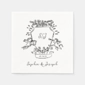 Hand getrokken kuif met Cherubs en Monogram bruilo Servet (Voorkant)