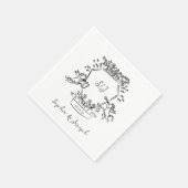 Hand getrokken kuif met Cherubs en Monogram bruilo Servet (Hoek)