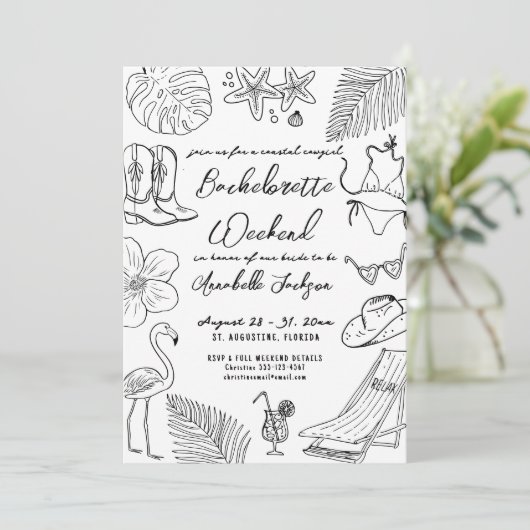 Hand getrokken Kust Cowgirl vrijgezellenfeest Kaart (Staand voorkant)