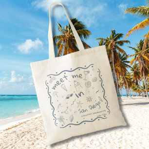 Hand getrokken kust Ontmoet me in Bach Locatie Tote Bag